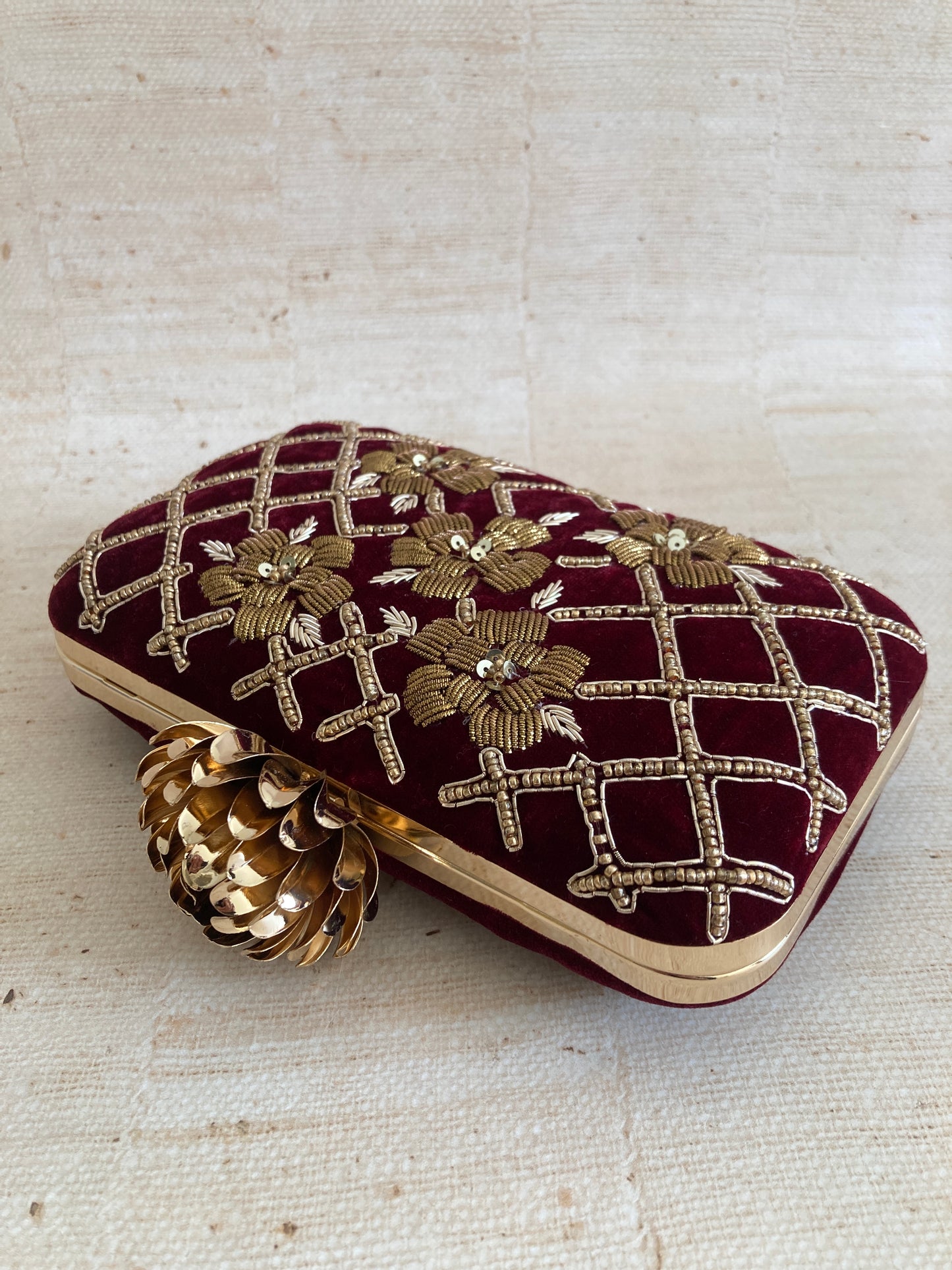 Jind (Rectangular Velvet Clutch) (Maroon) (ST1047)