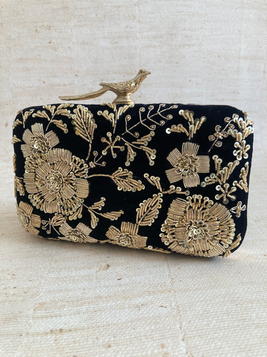 Laya (Velvet Rectangular Clutch) (Black) (ST1043)