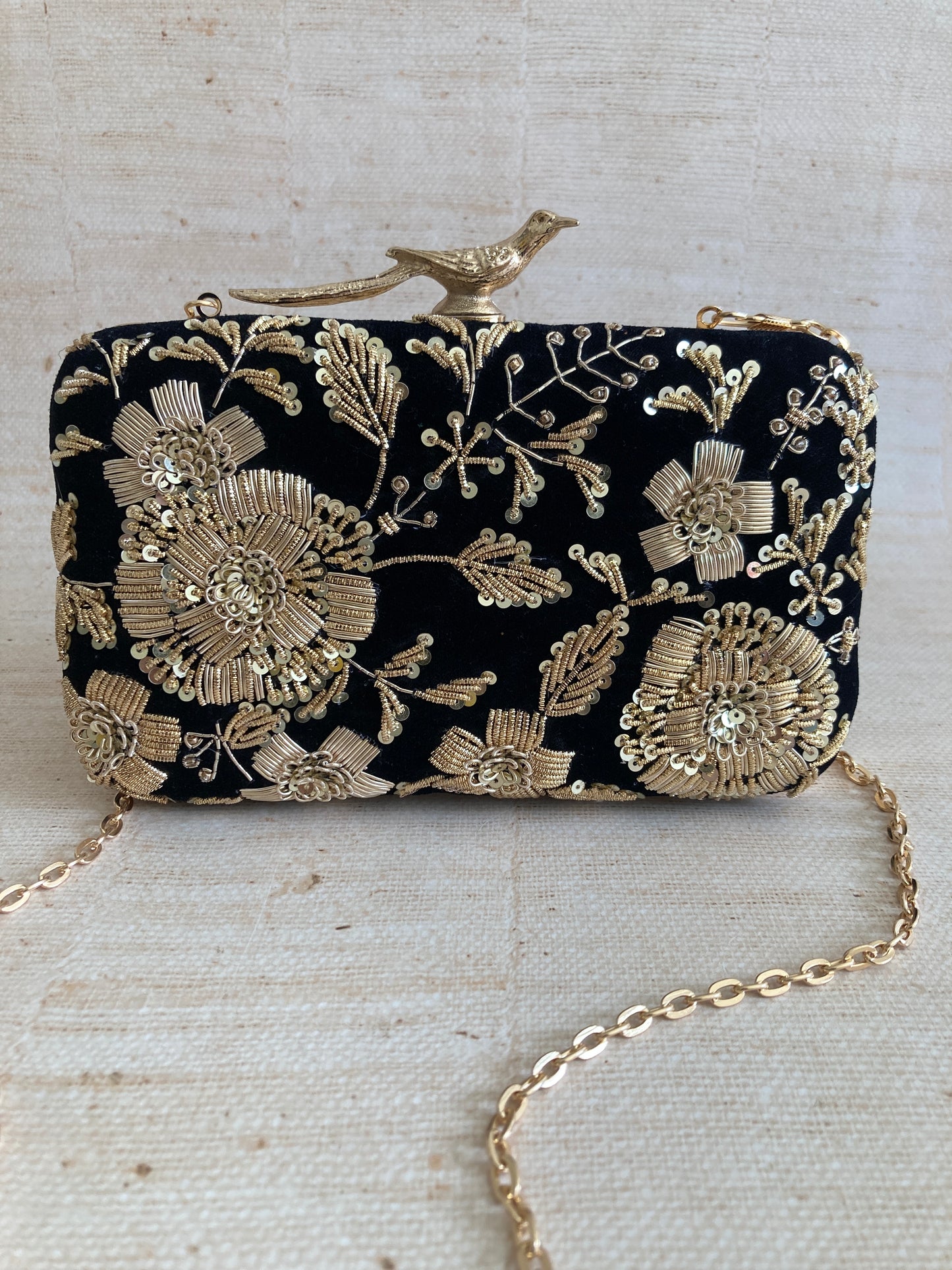 Laya (Velvet Rectangular Clutch) (Black) (ST1043)