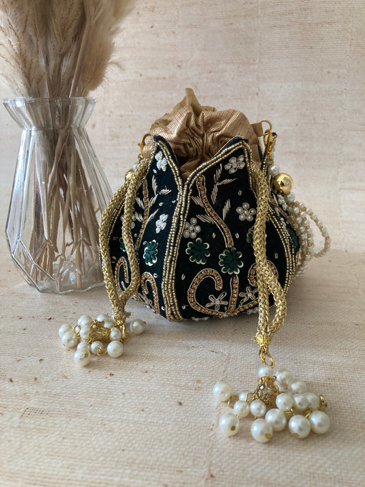 Anju (Potli Bag) (Velvet Emerald Green) (ST269)