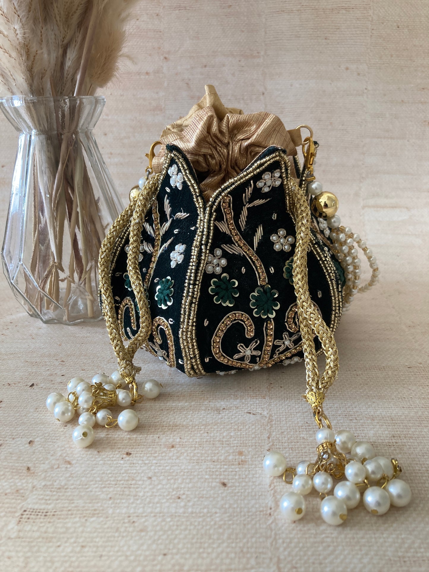 Anju (Potli Bag) (Velvet Emerald Green) (ST269)