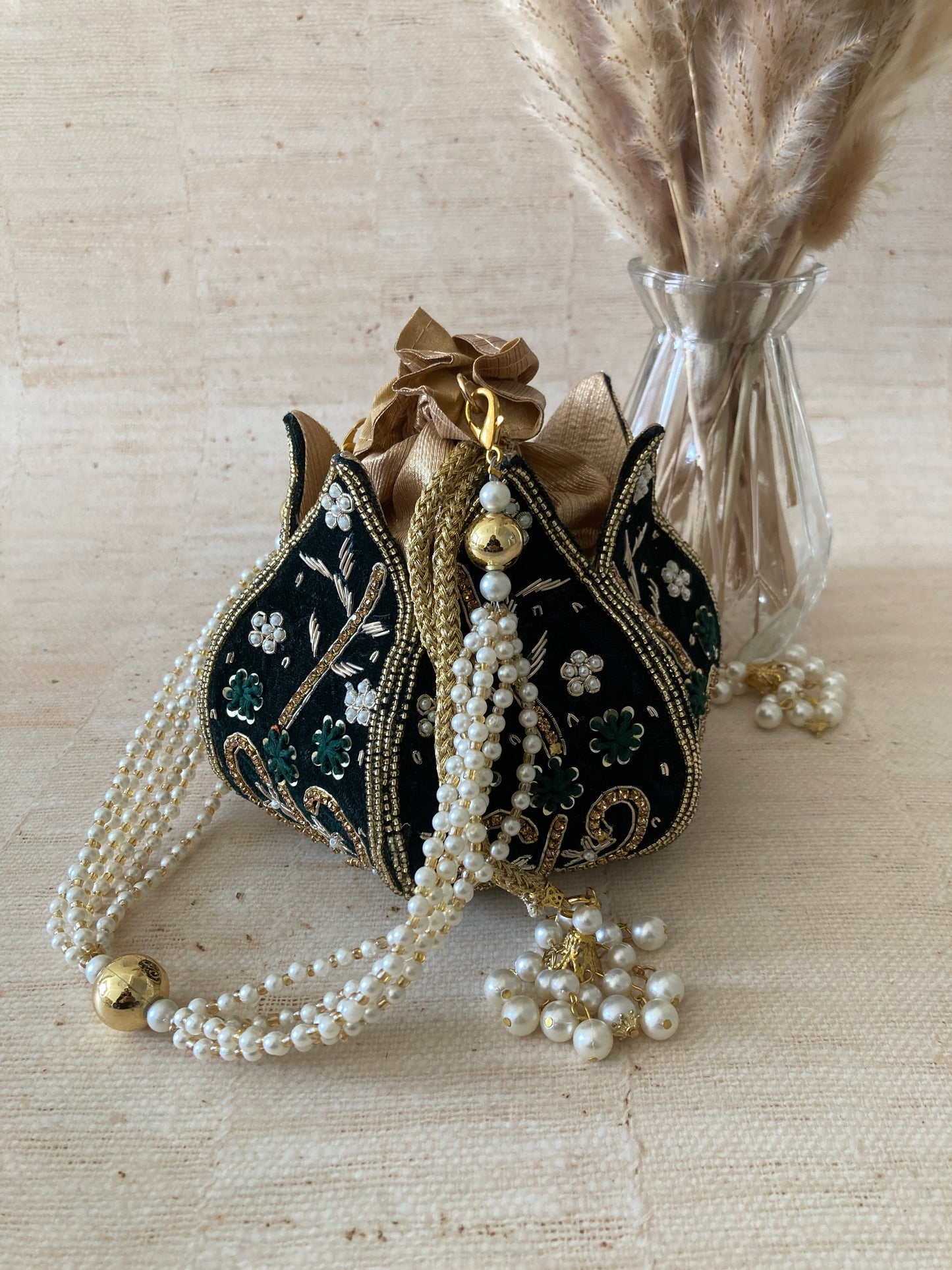 Anju (Potli Bag) (Velvet Emerald Green) (ST269)