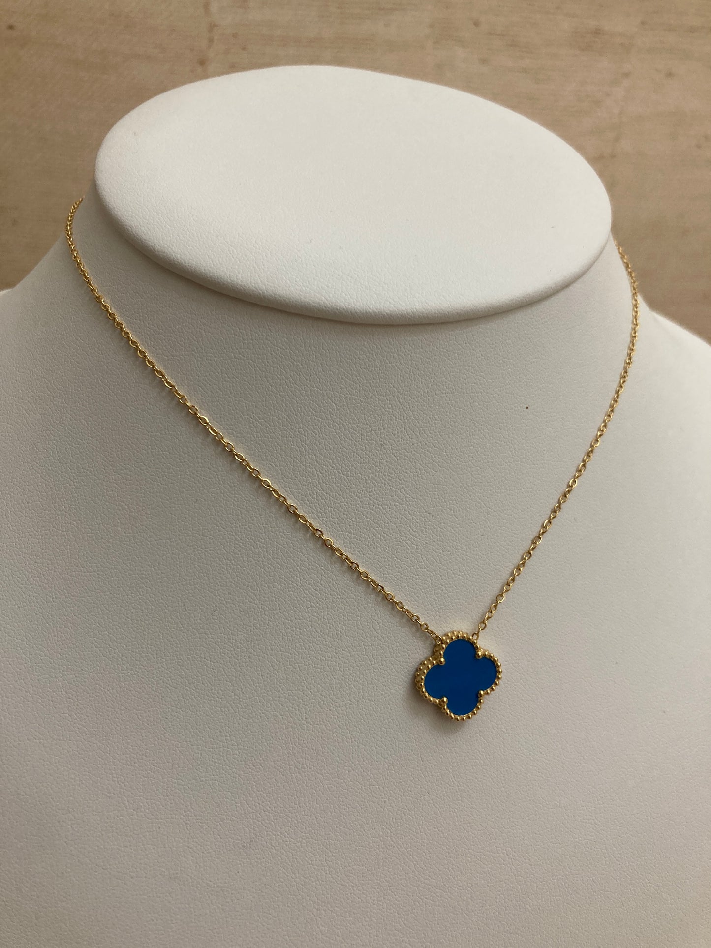 Double Sided Single Clover Necklace (ST833) (Blue)