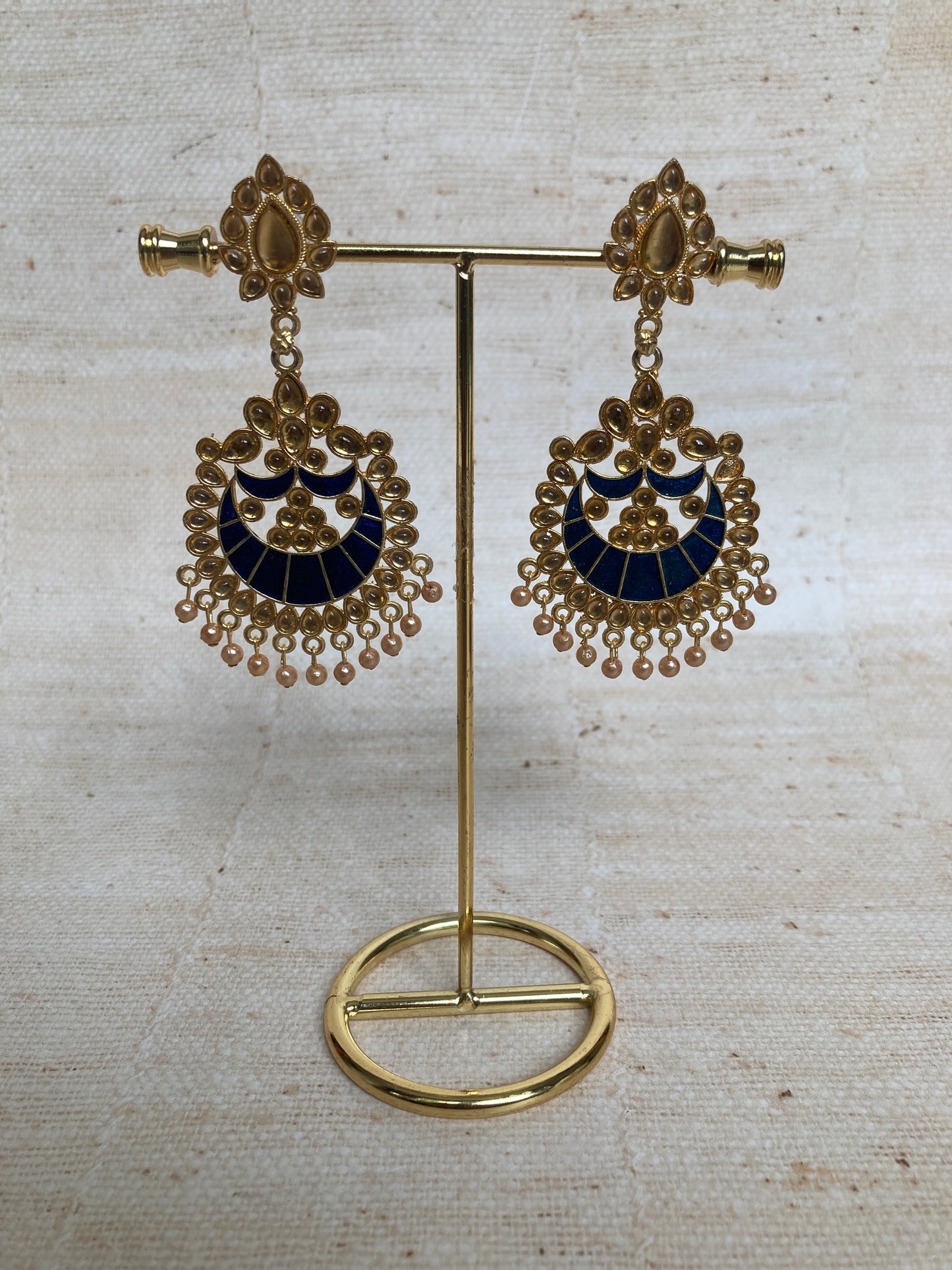Blue Kundan Pearl Earrings Tikka Set (ST1157) (Gold)