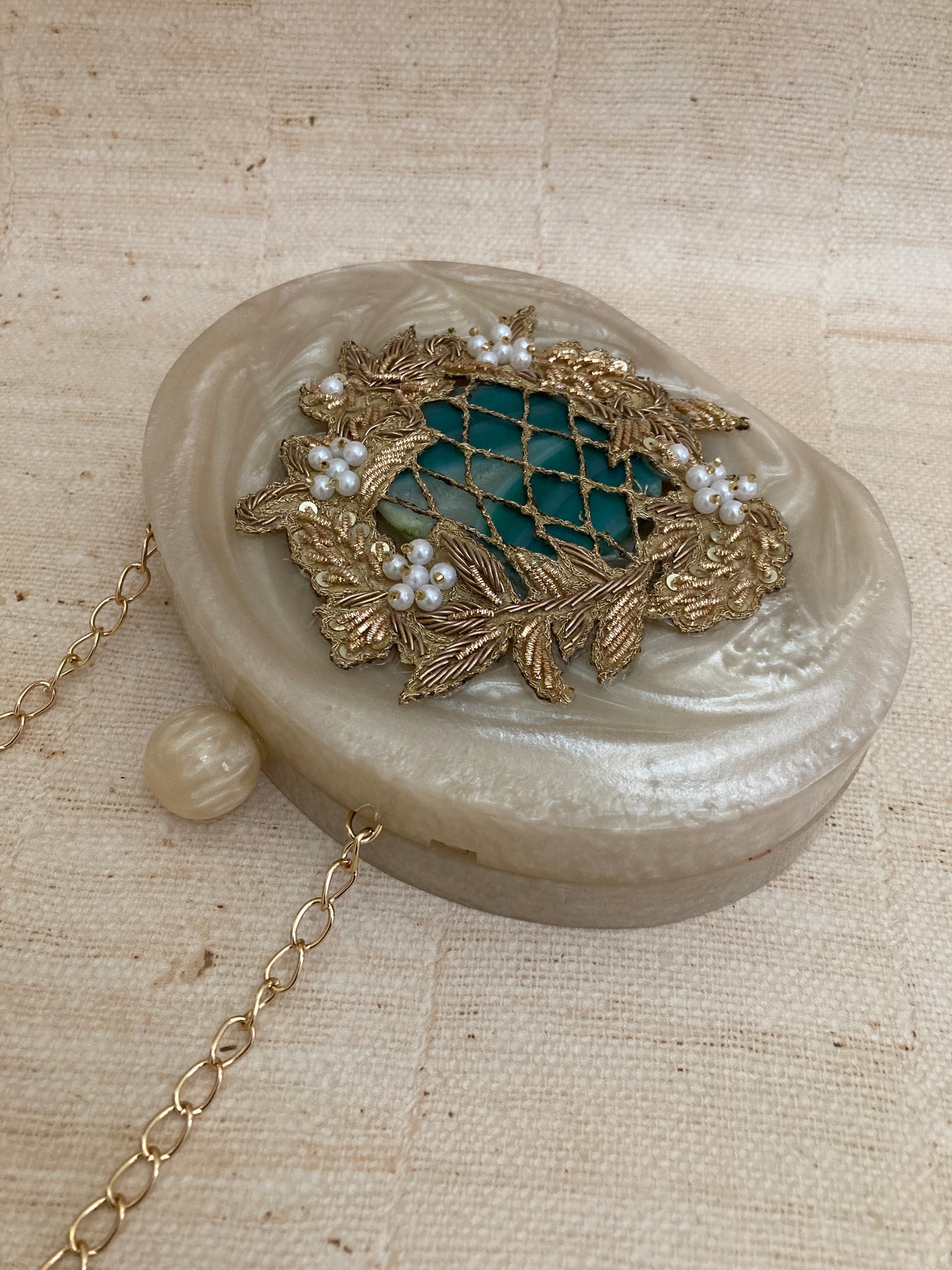 Maha (Luxury Hand Poured Resin Oval Clutch) (ST265) (Emerald Green)