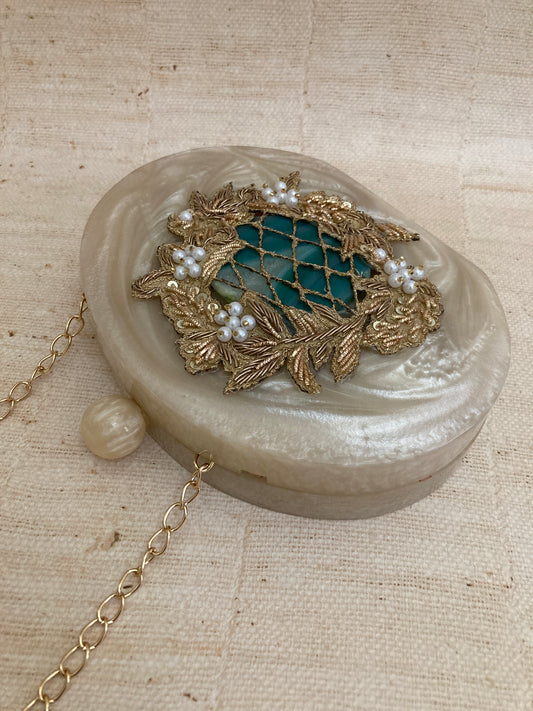 Maha (Luxury Hand Poured Resin Oval Clutch) (ST265) (Emerald Green)