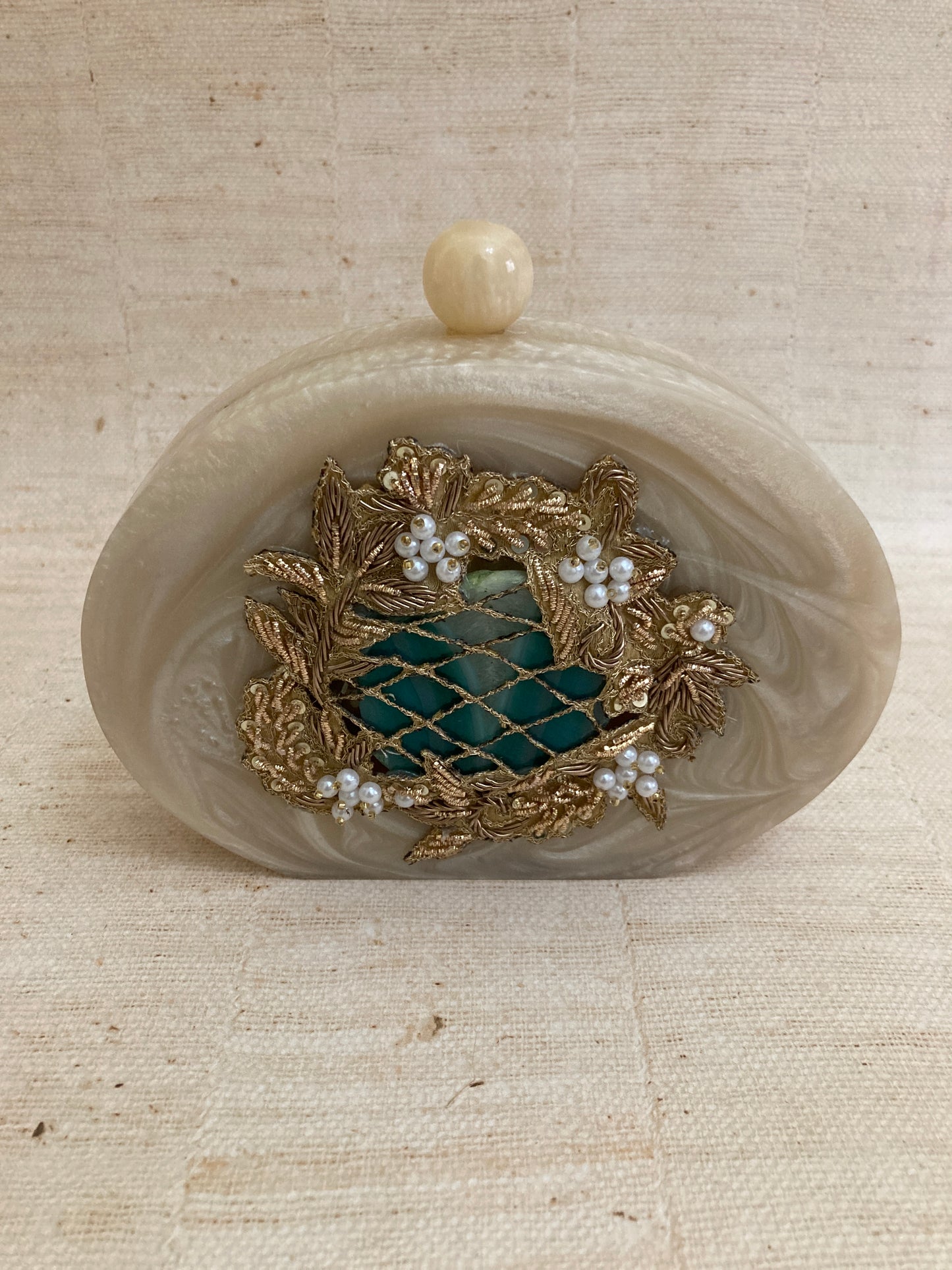 Maha (Luxury Hand Poured Resin Oval Clutch) (ST265) (Emerald Green)