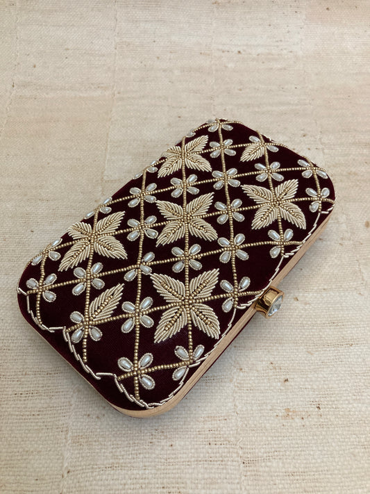 Punjab Velvet Rectangular Clutch (Maroon) (ST133)