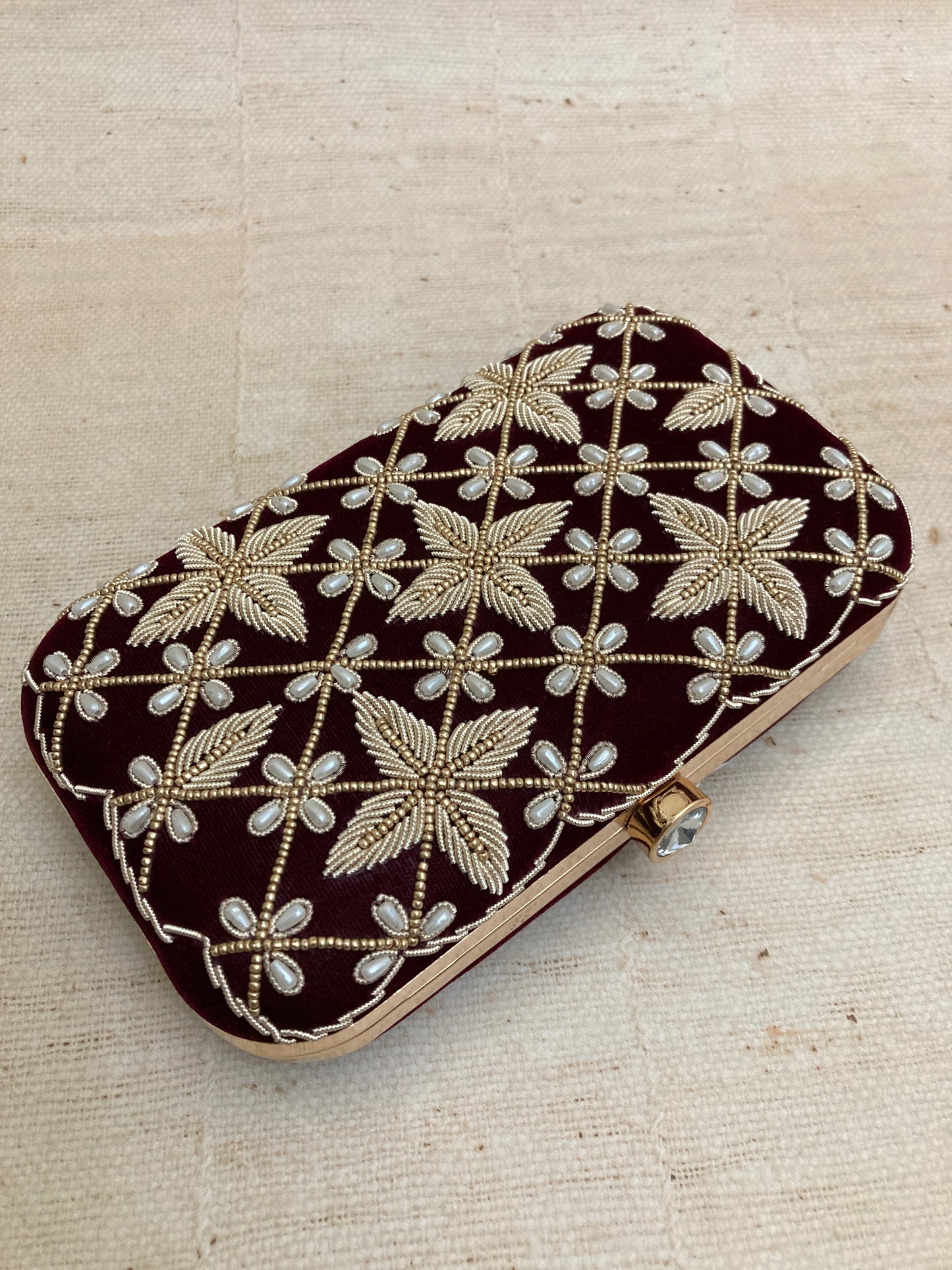 Punjab Velvet Rectangular Clutch (Maroon) (ST133)