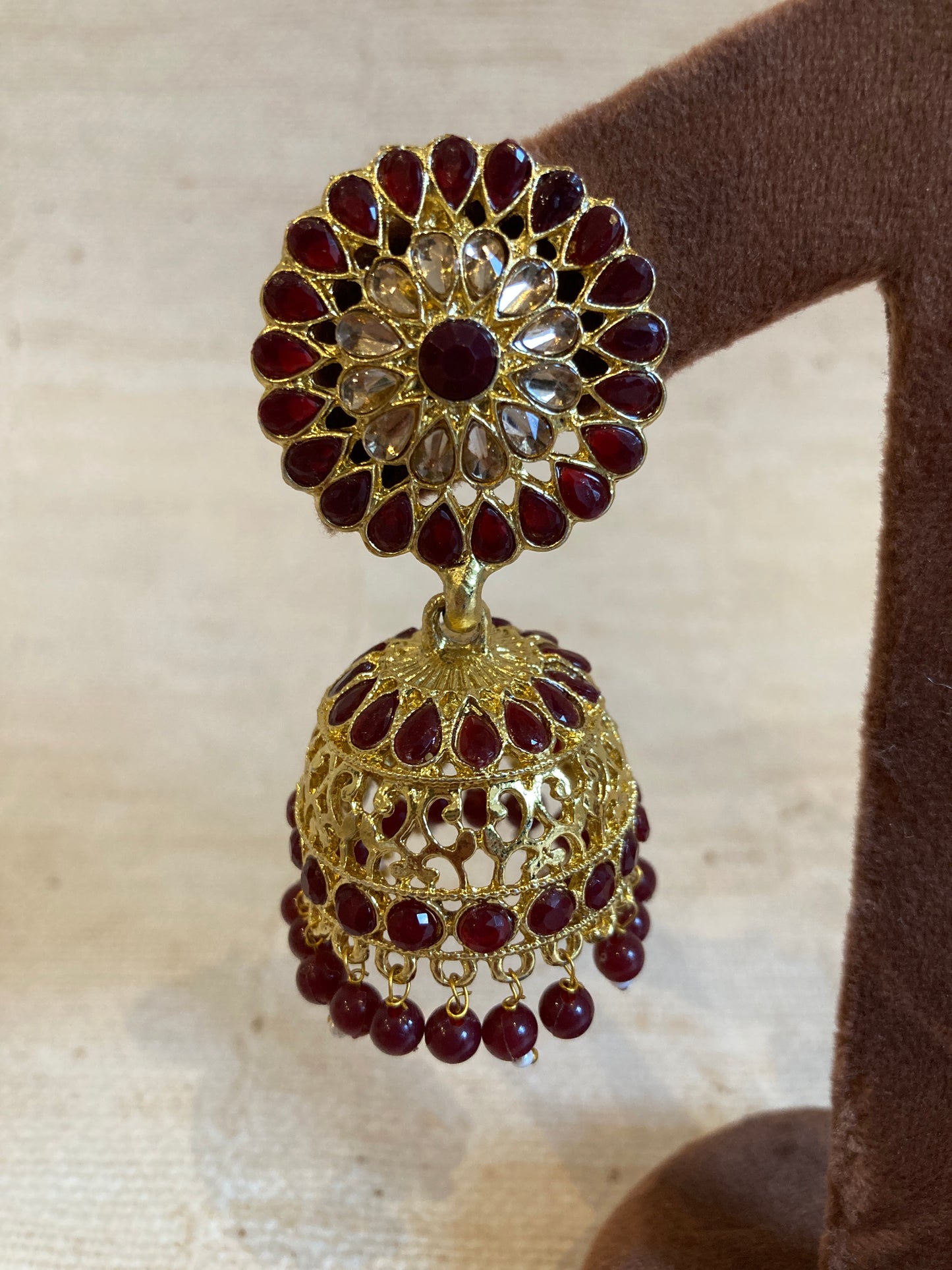 Chand Jhumka Earrings (ST237) (Maroon)
