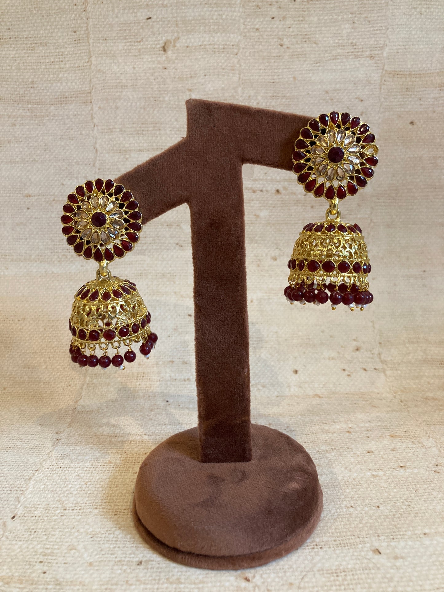 Chand Jhumka Earrings (ST237) (Maroon)