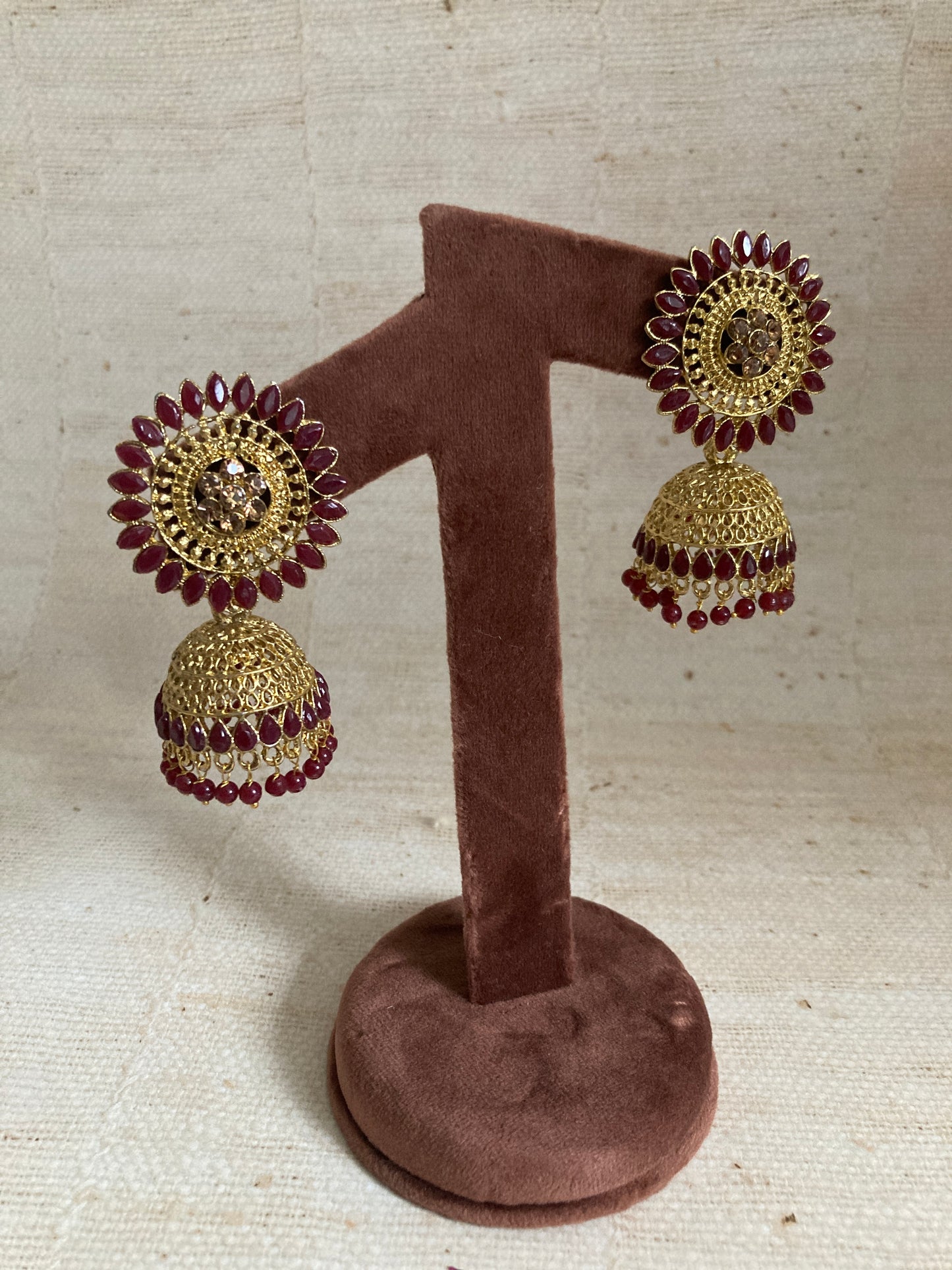Priya Jhumka Earrings (ST848) (Maroon)