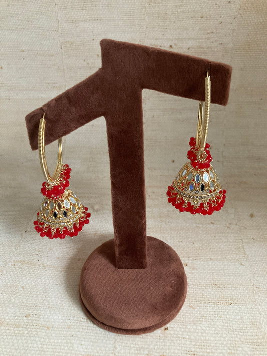 Sada Jhumka Earrings (ST851) (Red)