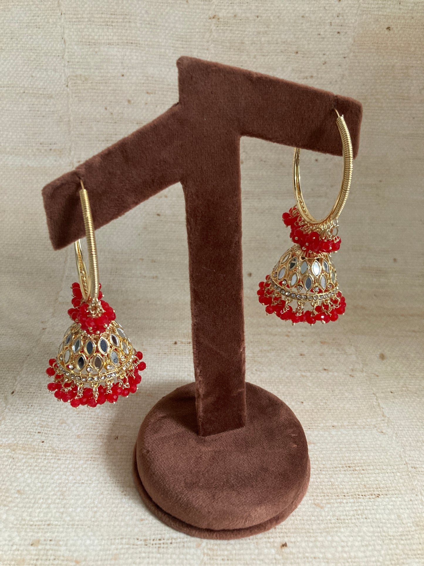 Sada Jhumka Earrings (ST851) (Red)