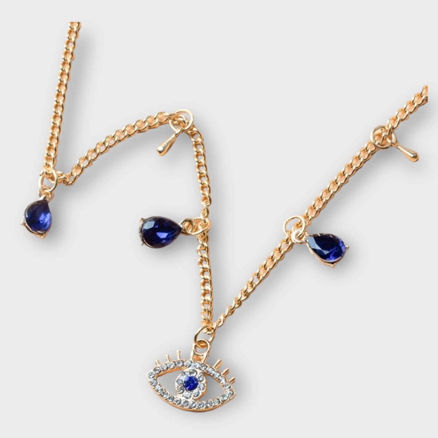 Rhinestone Evil Eye Pendant Choker Necklace (ST865)