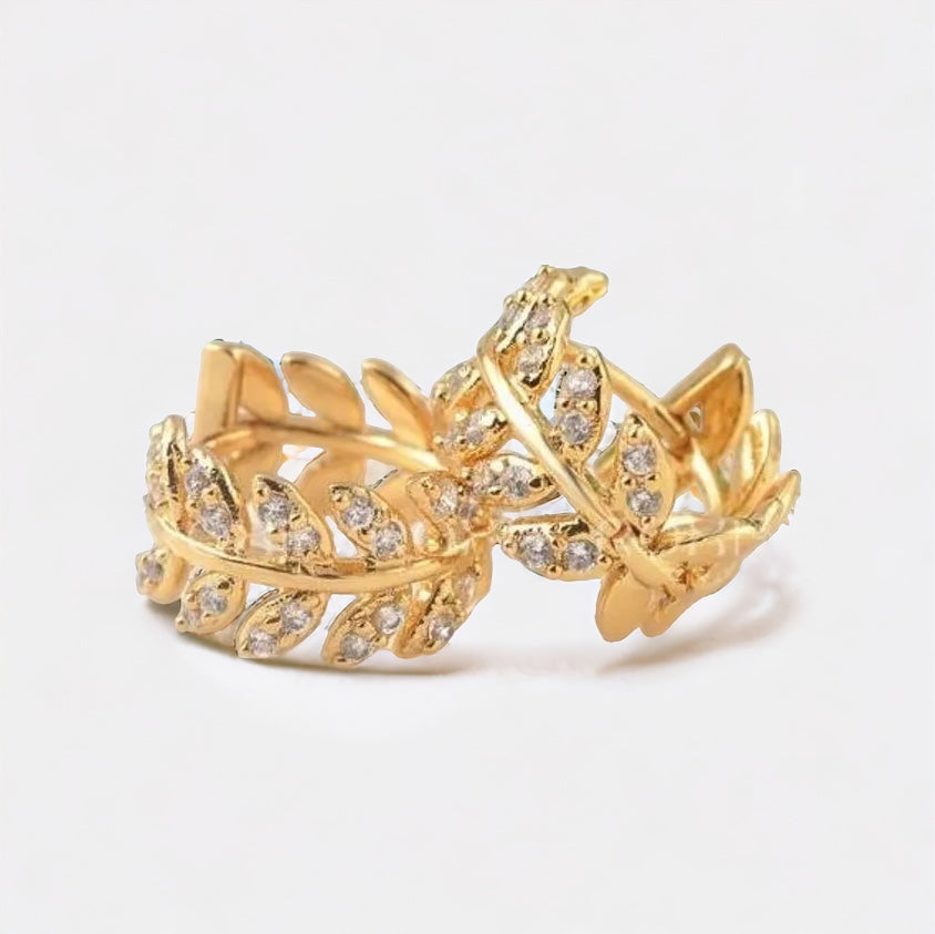 Gold Leaf Huggie Hoop Earrings (ST879)