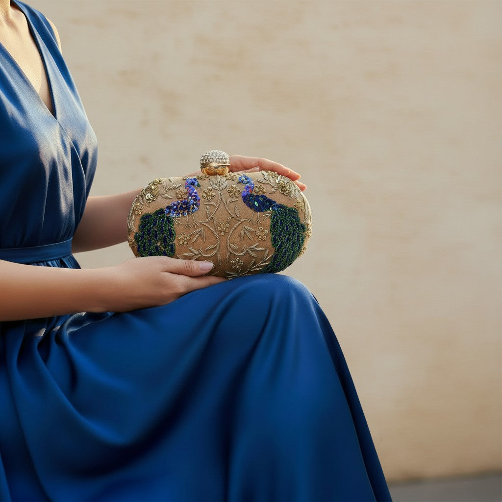 Peacock Oval Clutch (ST1163) (Gold)