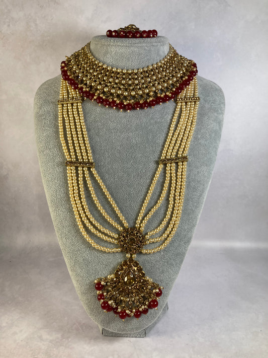 Riyasat Meenakari Kundan Pearl Set (ST128) (Antique Maroon)