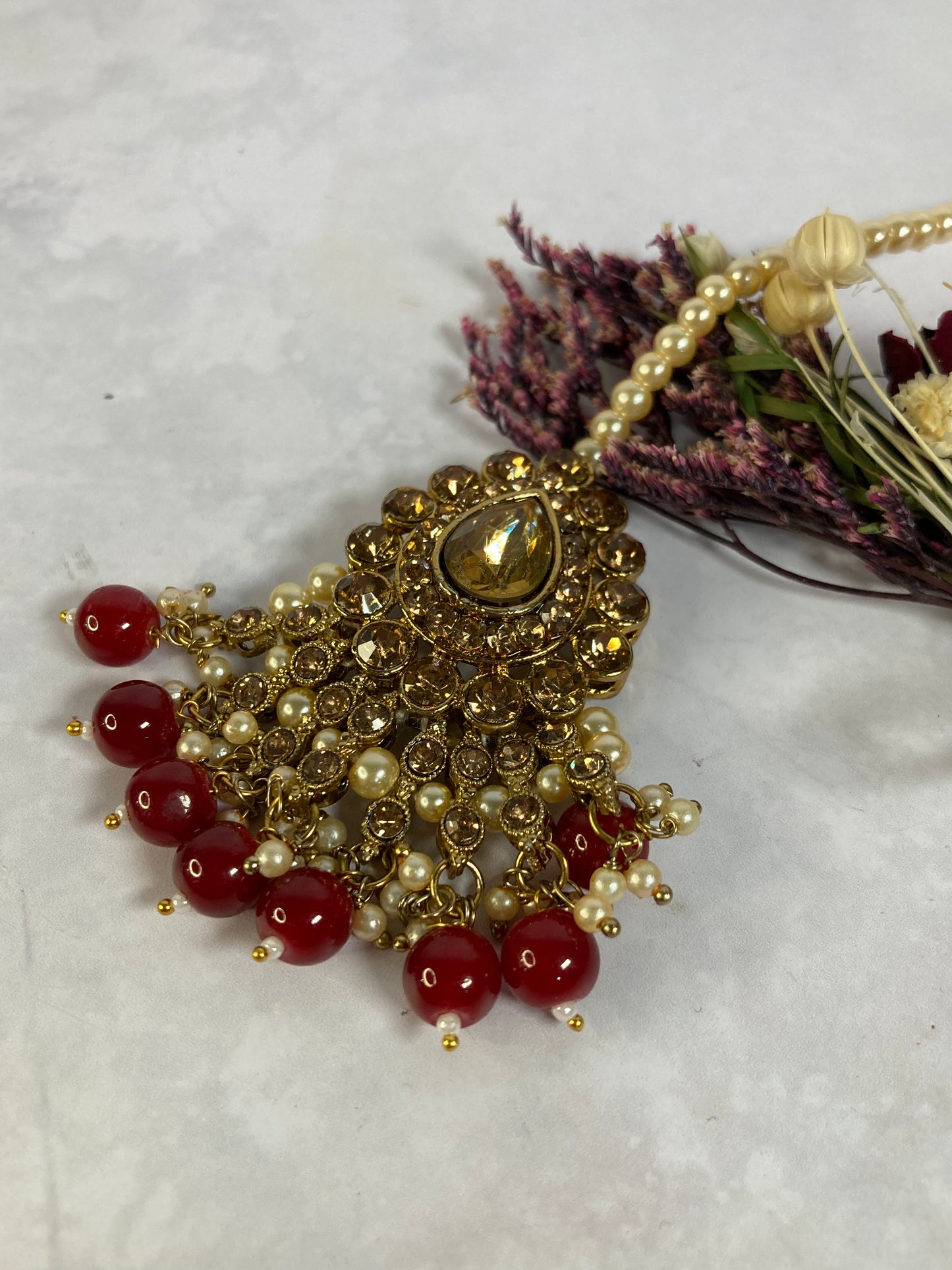 Riyasat Meenakari Kundan Pearl Set (ST128) (Antique Maroon)