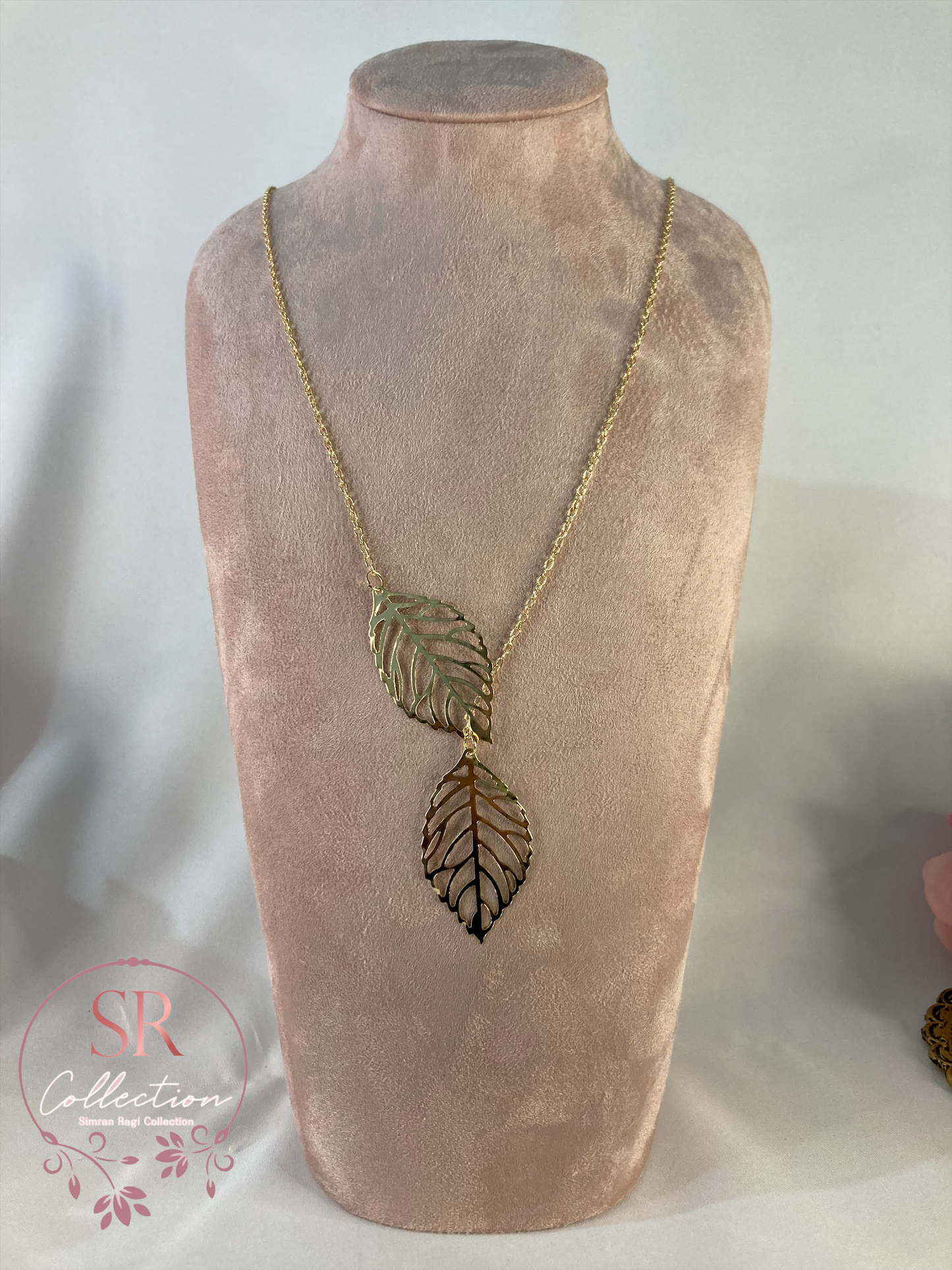 Double Hollow Leaf Necklace (ST234) Gold