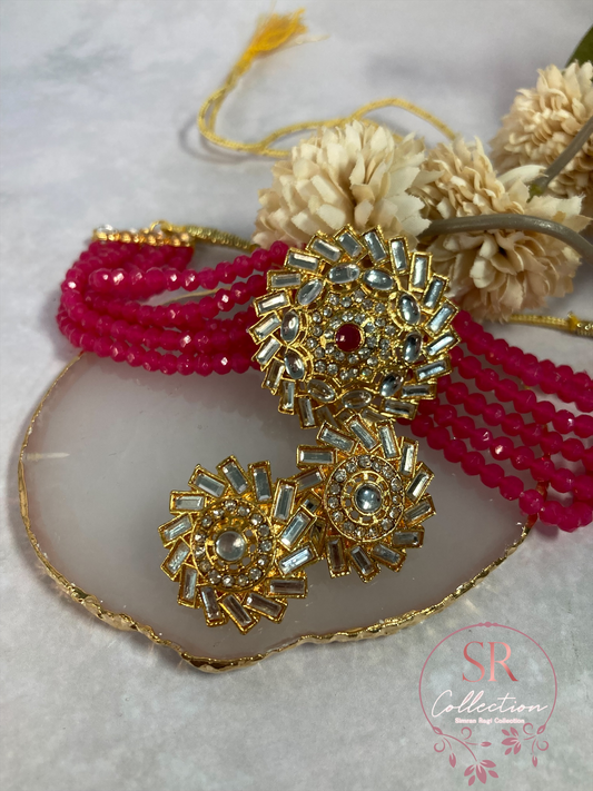 Ameena Kundan Beaded Choker Set (ST162) Hot Pink