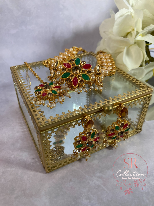 Arohi Gold Plated And Kundan Choker Set (ST170) Antique, Emerald And Pink