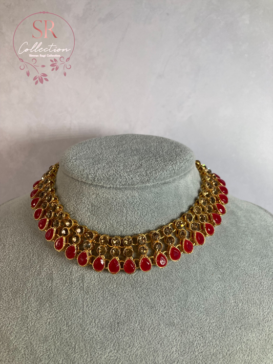 Shalina Gold Plated Kundan Choker Necklace Set (ST168) Antique And Pink