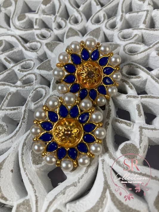Riya Kundan And Meenakari Stud Earrings (ST232) (Navy)