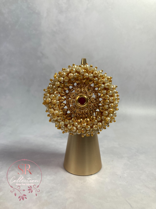 Fatima Gold Plated Pearl And Kundan Ring (ST174) Ruby