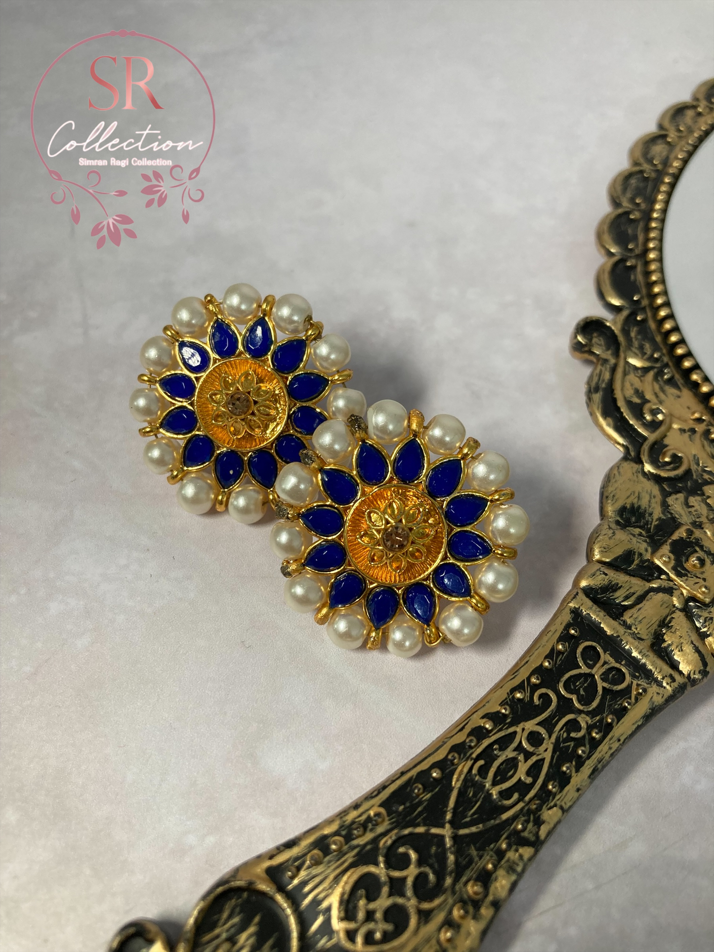 Riya Kundan And Meenakari Stud Earrings (ST232) (Navy)