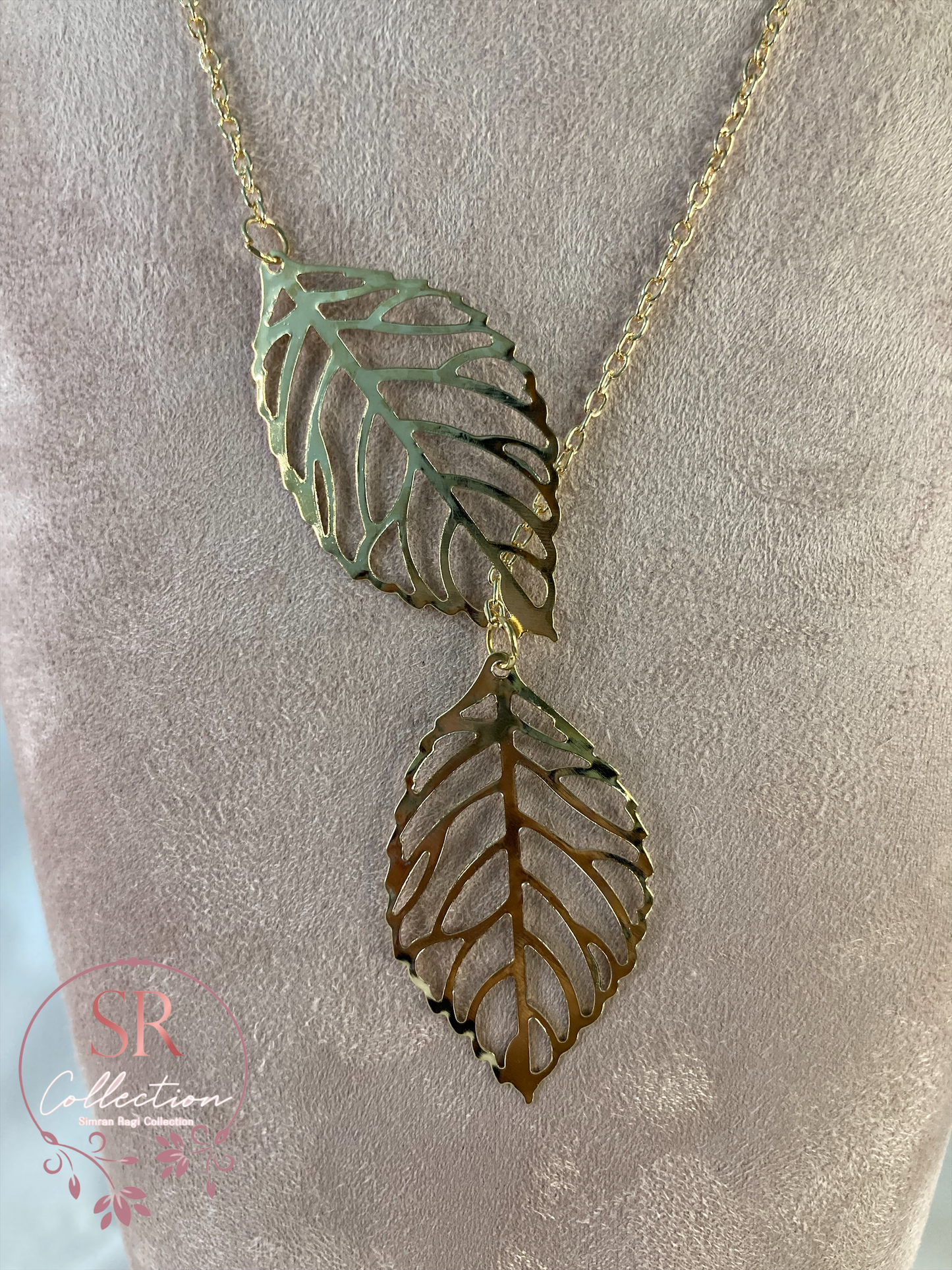 Double Hollow Leaf Necklace (ST234) Gold
