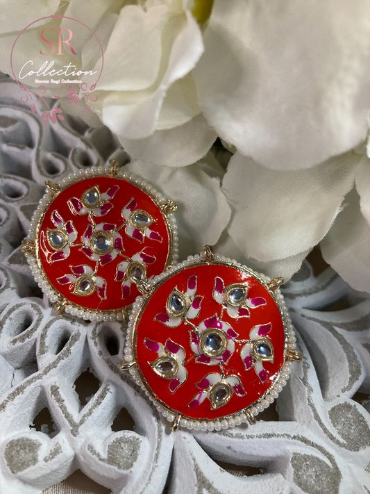 Alara Floral Kundan Stud Earrings (ST154) Light Orange