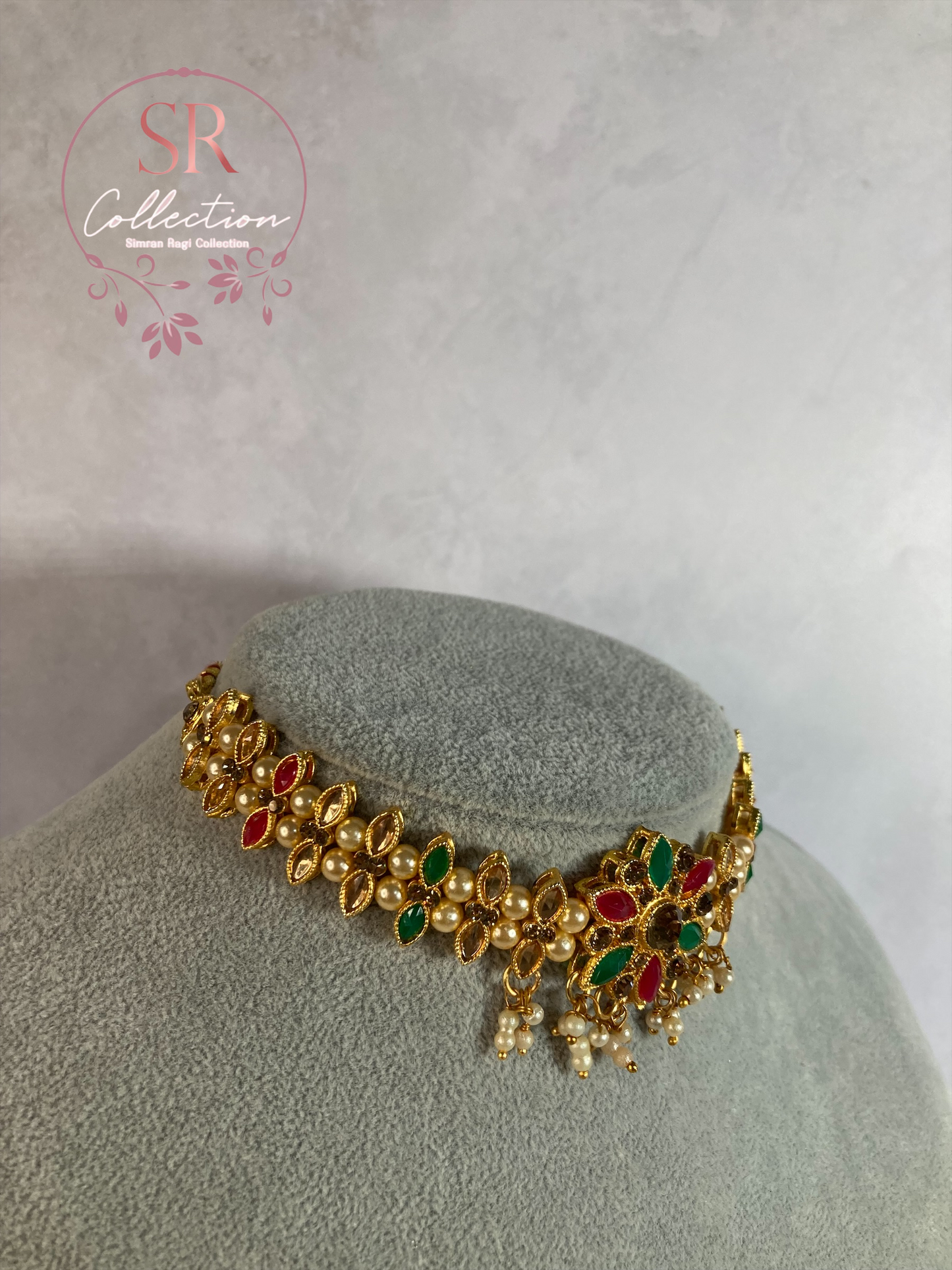 Arohi Gold Plated And Kundan Choker Set (ST170) Antique, Emerald And Pink