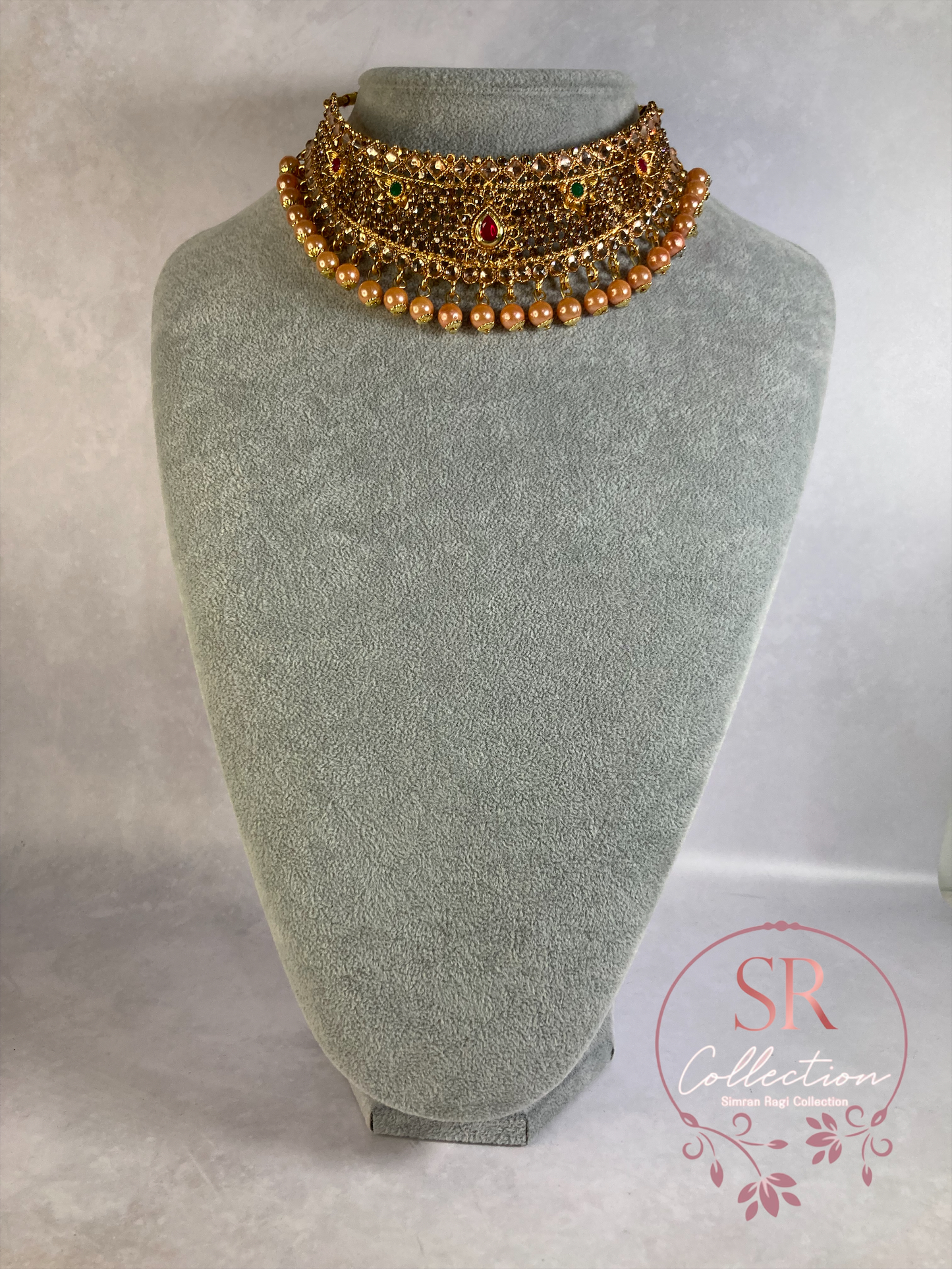 Jiya Gold Plated Maroon And Green Choker Set (ST116)