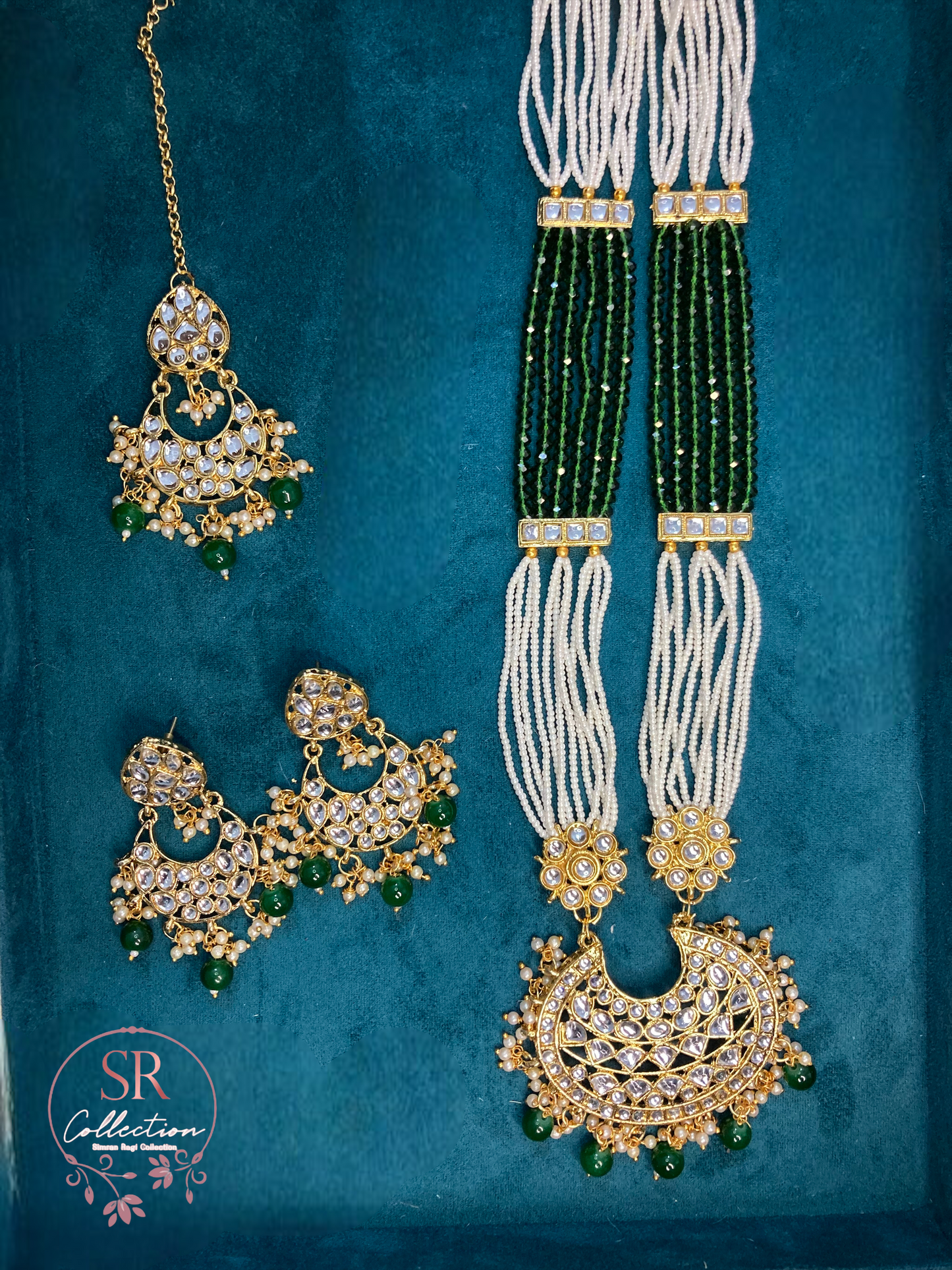 Rupi Kundan Beaded Long Necklace Set (ST100) Green