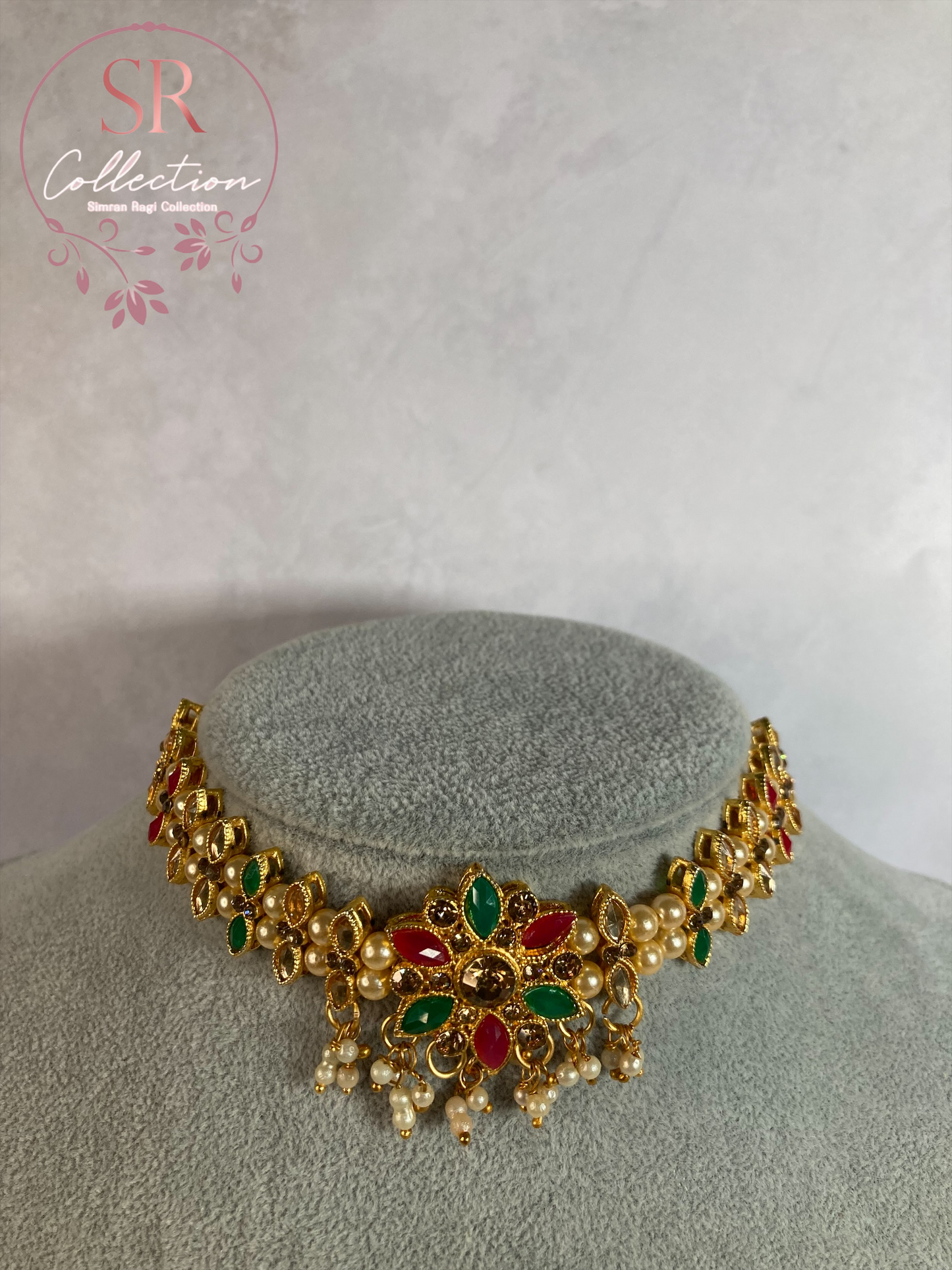 Arohi Gold Plated And Kundan Choker Set (ST170) Antique, Emerald And Pink