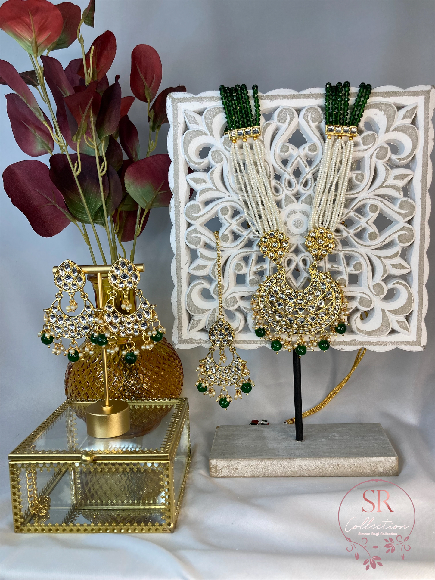 Rupi Kundan Beaded Long Necklace Set (ST100) Green