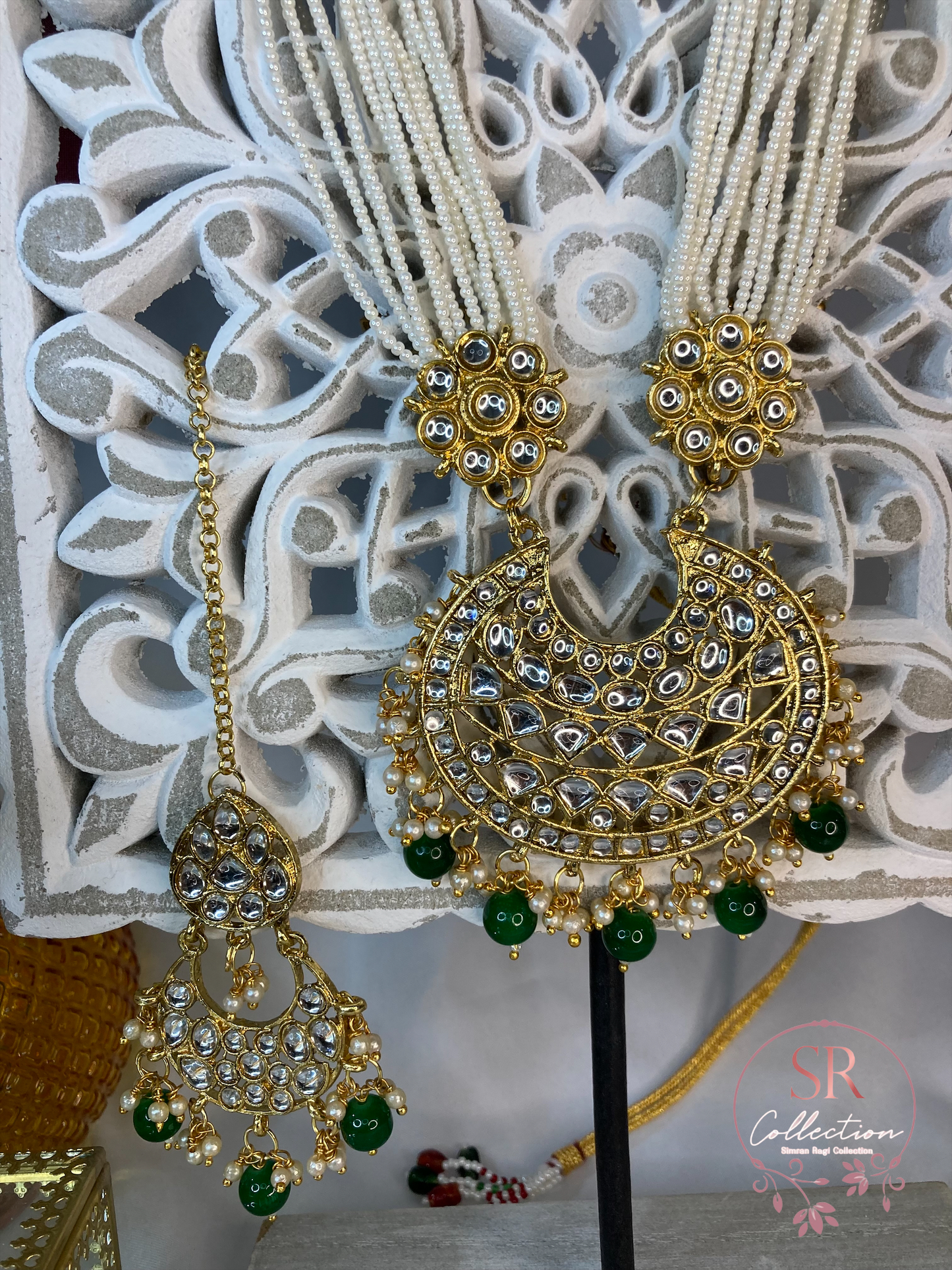 Rupi Kundan Beaded Long Necklace Set (ST100) Green