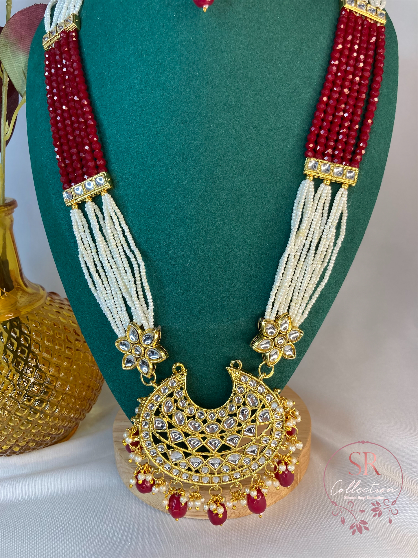 Rupi Kundan Beaded Long Necklace Set (ST100) Maroon
