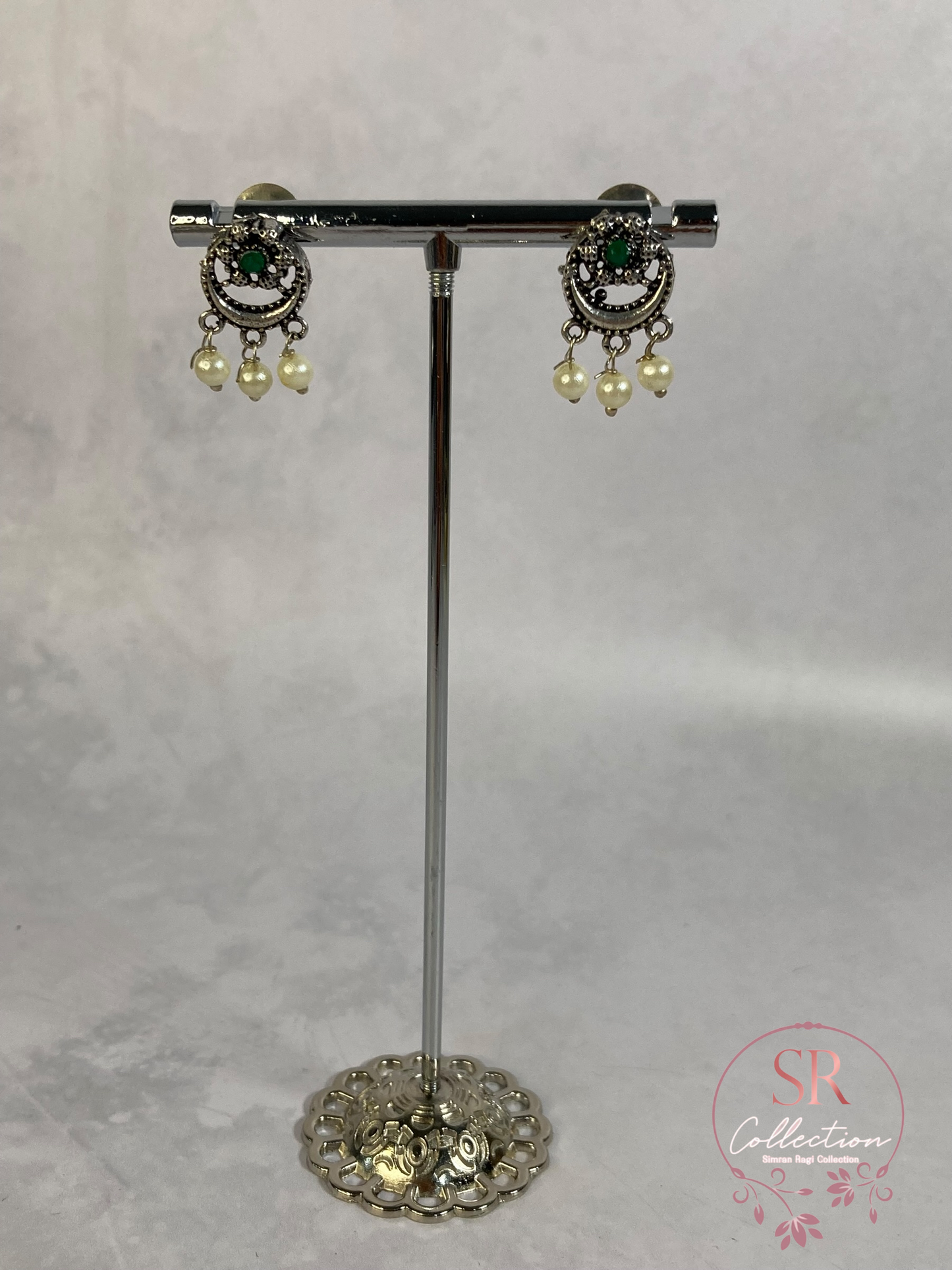 Sabar Oxidised Pearl And Pota Stone Set (ST233) Emerald