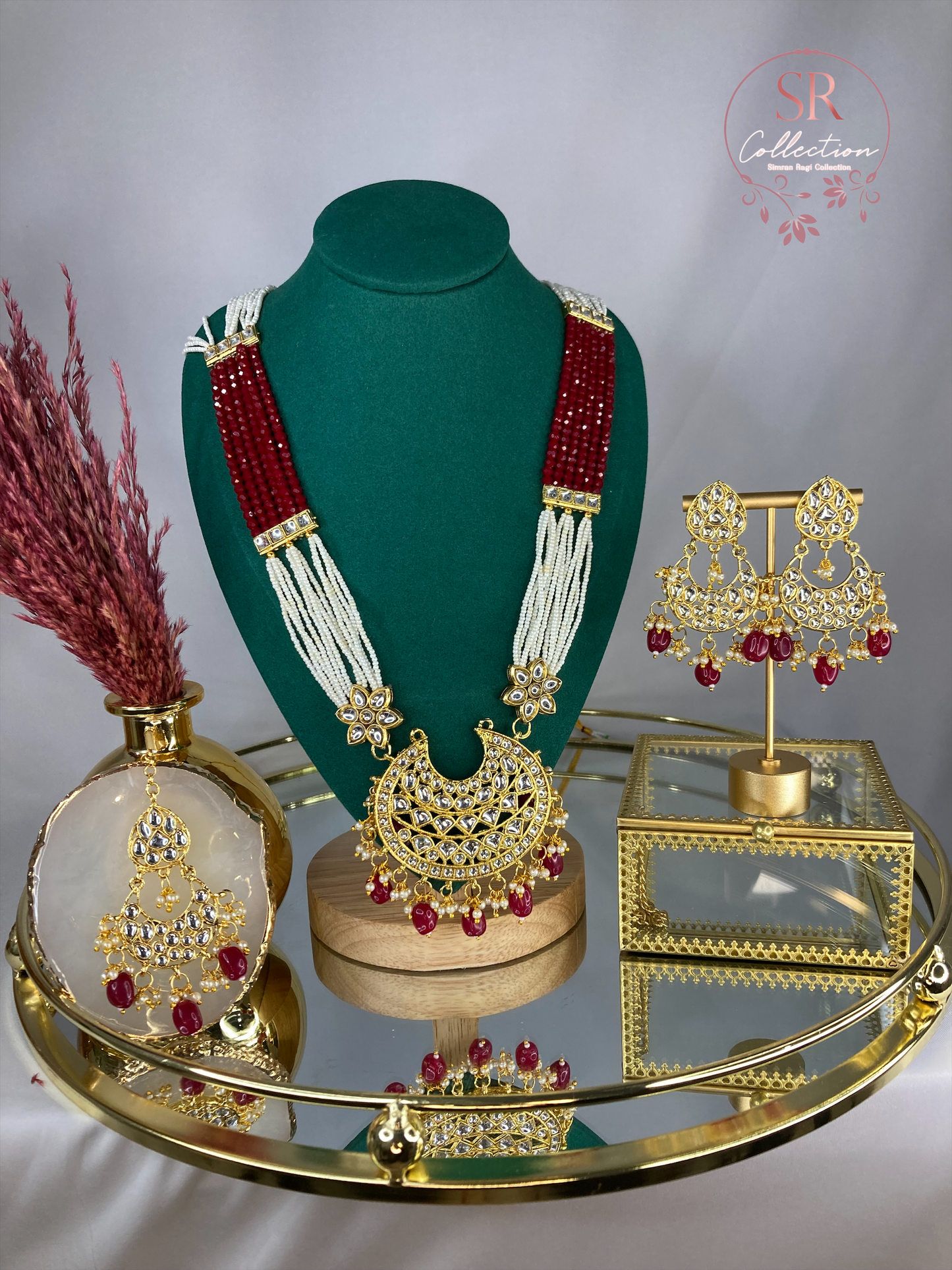 Rupi Kundan Beaded Long Necklace Set (ST100) Maroon