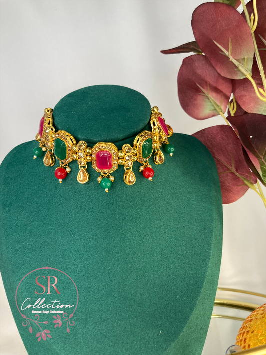 Kajal Choker Set (ST097) Emerald and Ruby