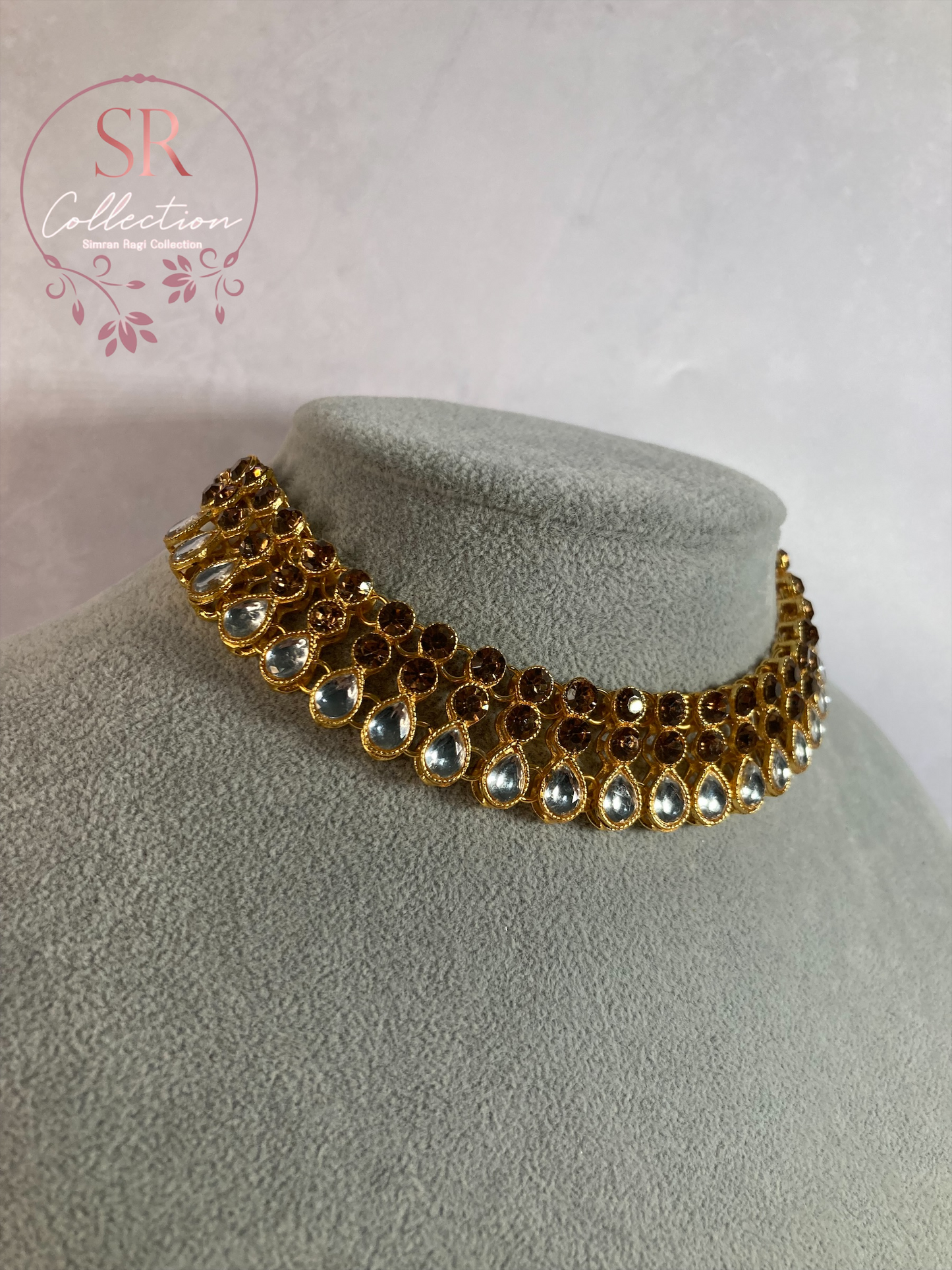 Shalina Gold Plated Kundan Choker Necklace Set (ST168) Antique And Silver