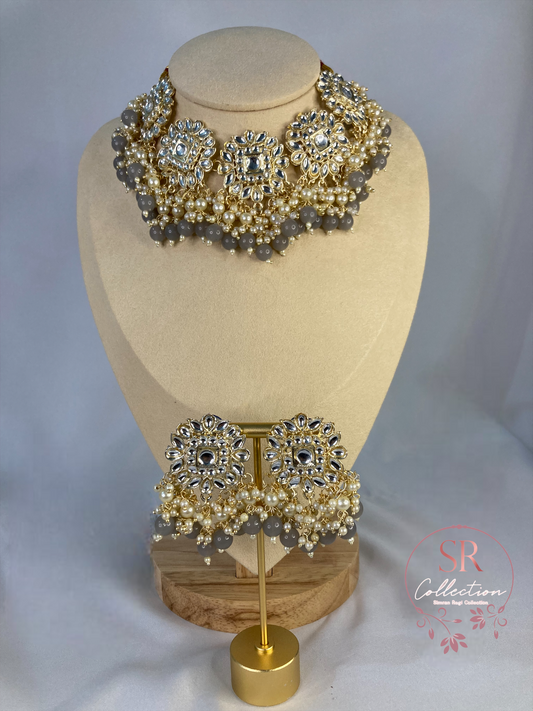 Sonia Kundan Choker Set (ST117) Grey