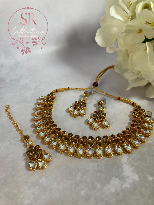 Shalina Gold Plated Kundan Choker Necklace Set (ST168) Antique And Silver