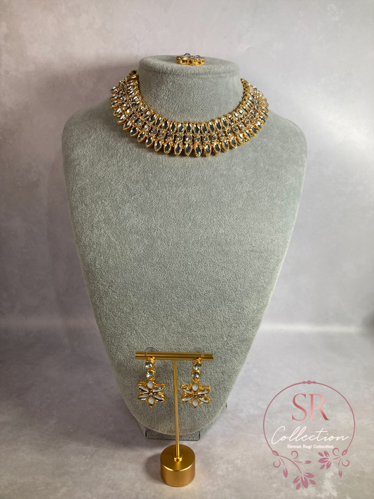Chaya Gold Plated Kundan Choker Set (ST167) Silver