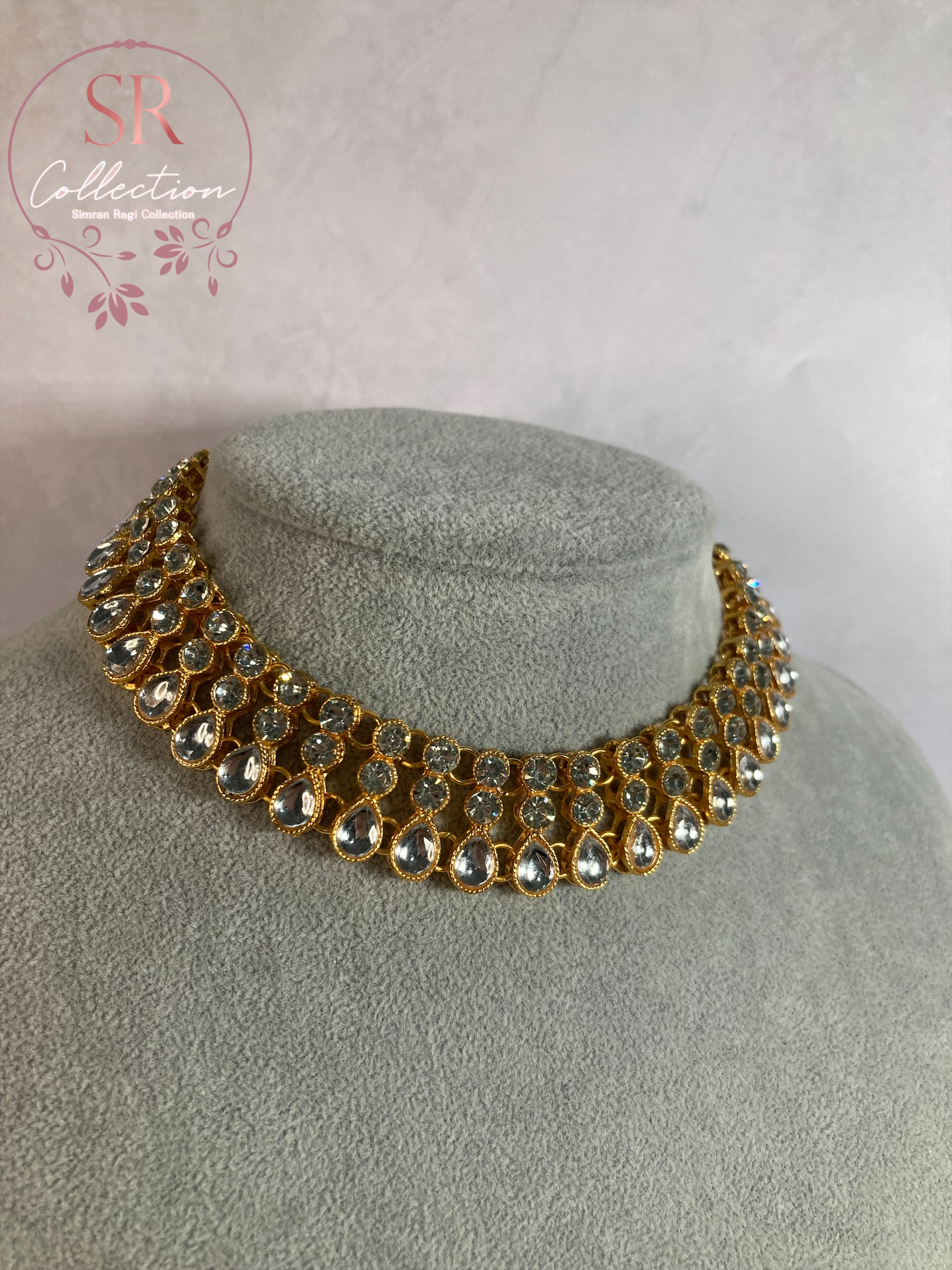 Shalina Gold Plated Kundan Choker Necklace Set (ST168) Silver