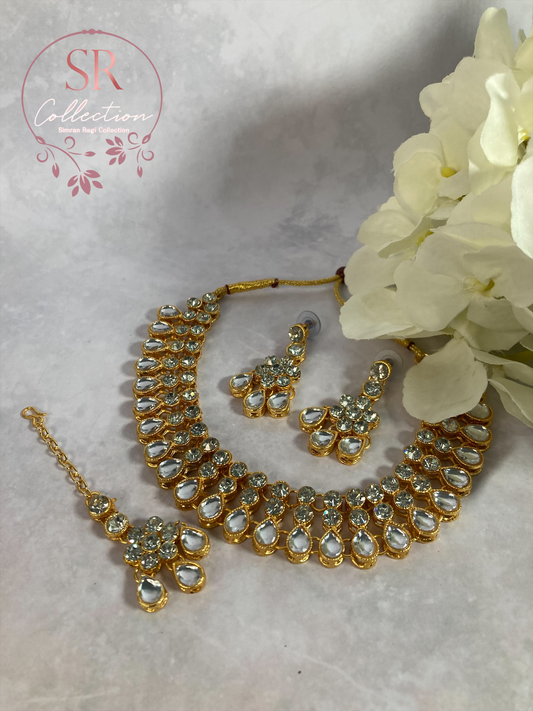 Shalina Gold Plated Kundan Choker Necklace Set (ST168) Silver