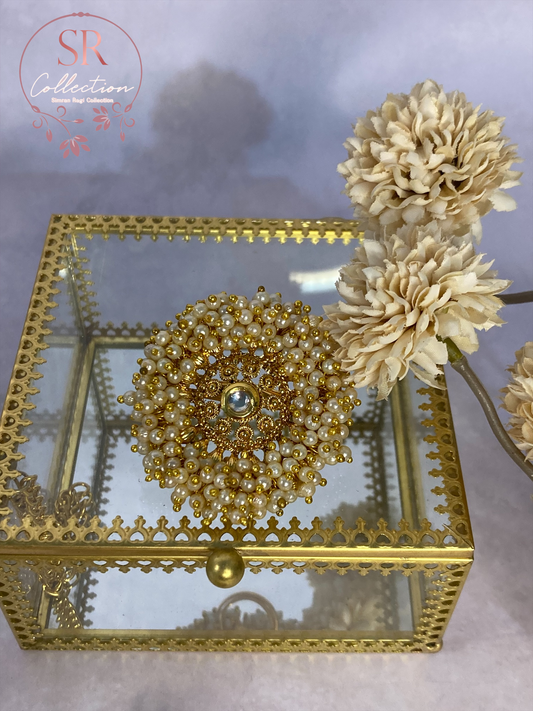 Fatima Gold Plated Pearl And Kundan Ring (ST174) White