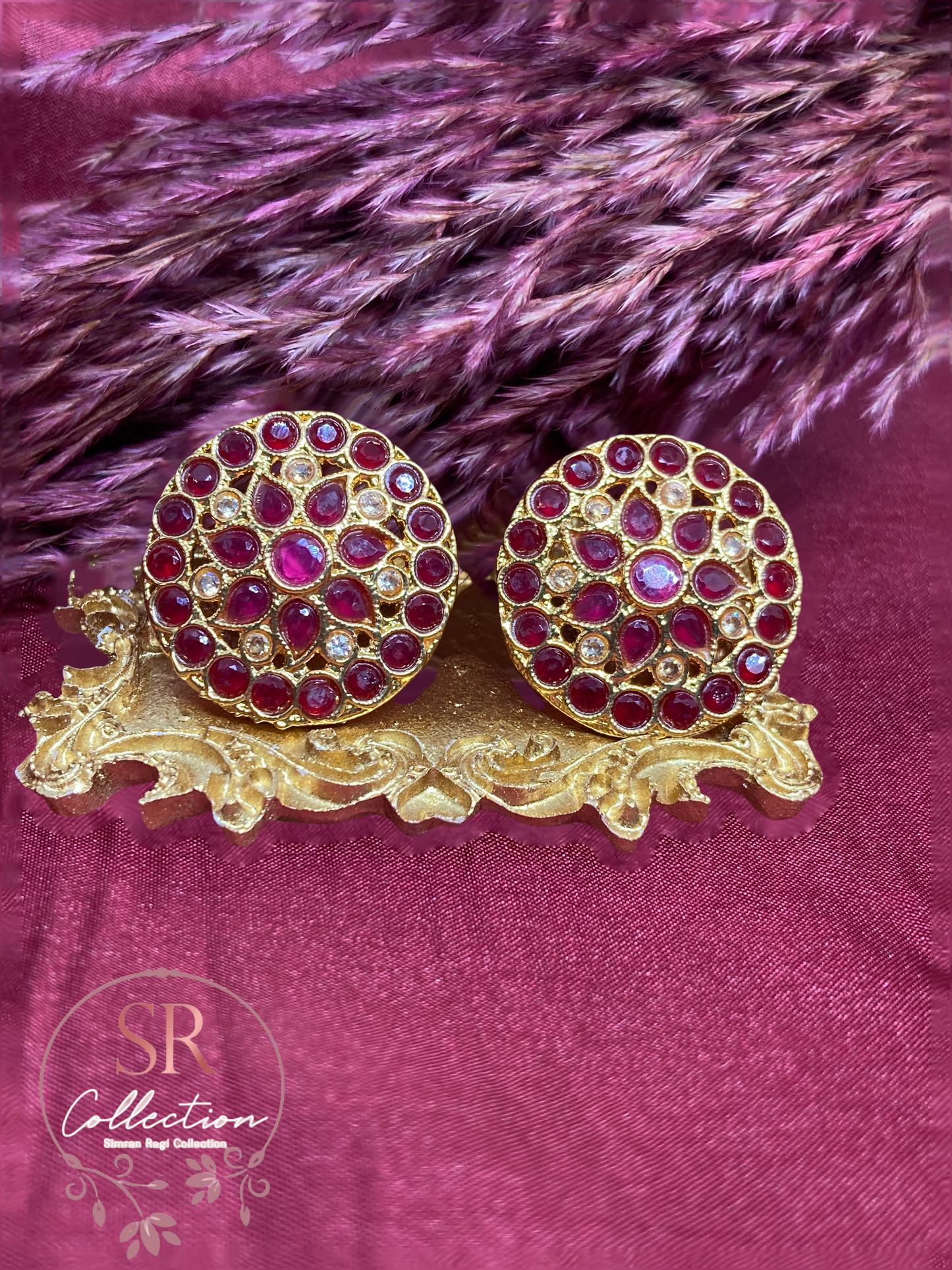 Maya Antique Stud Earrings (ST001) Maroon